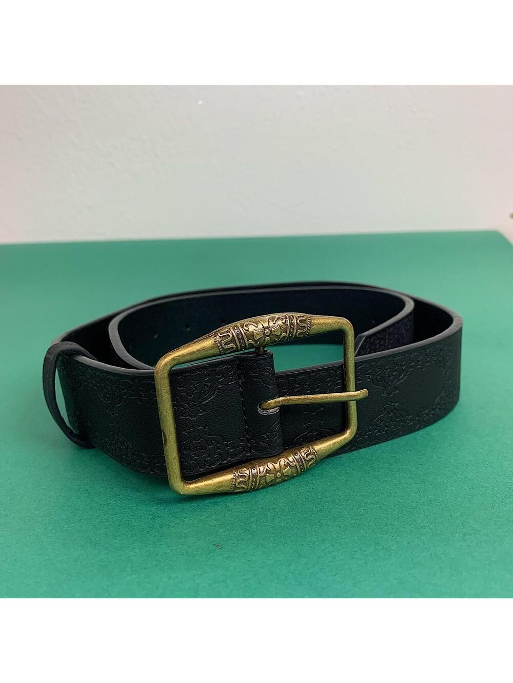 American Western Cowboy Cowgirl vintage style black belt. Gold belt buckle. 40 - Picture 7 of 8